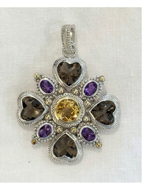 Judith Ripka Sterling Silver 925 Smoky Quartz Citrine Amethyst Pin Pendant